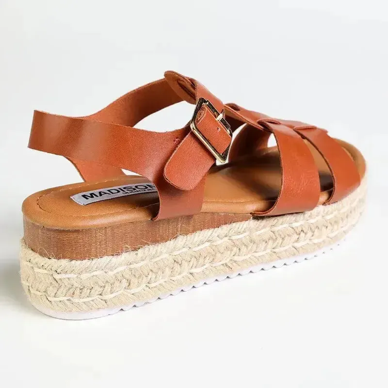 Madison Double Strap T-Bar Espadrille Sandal - Tan