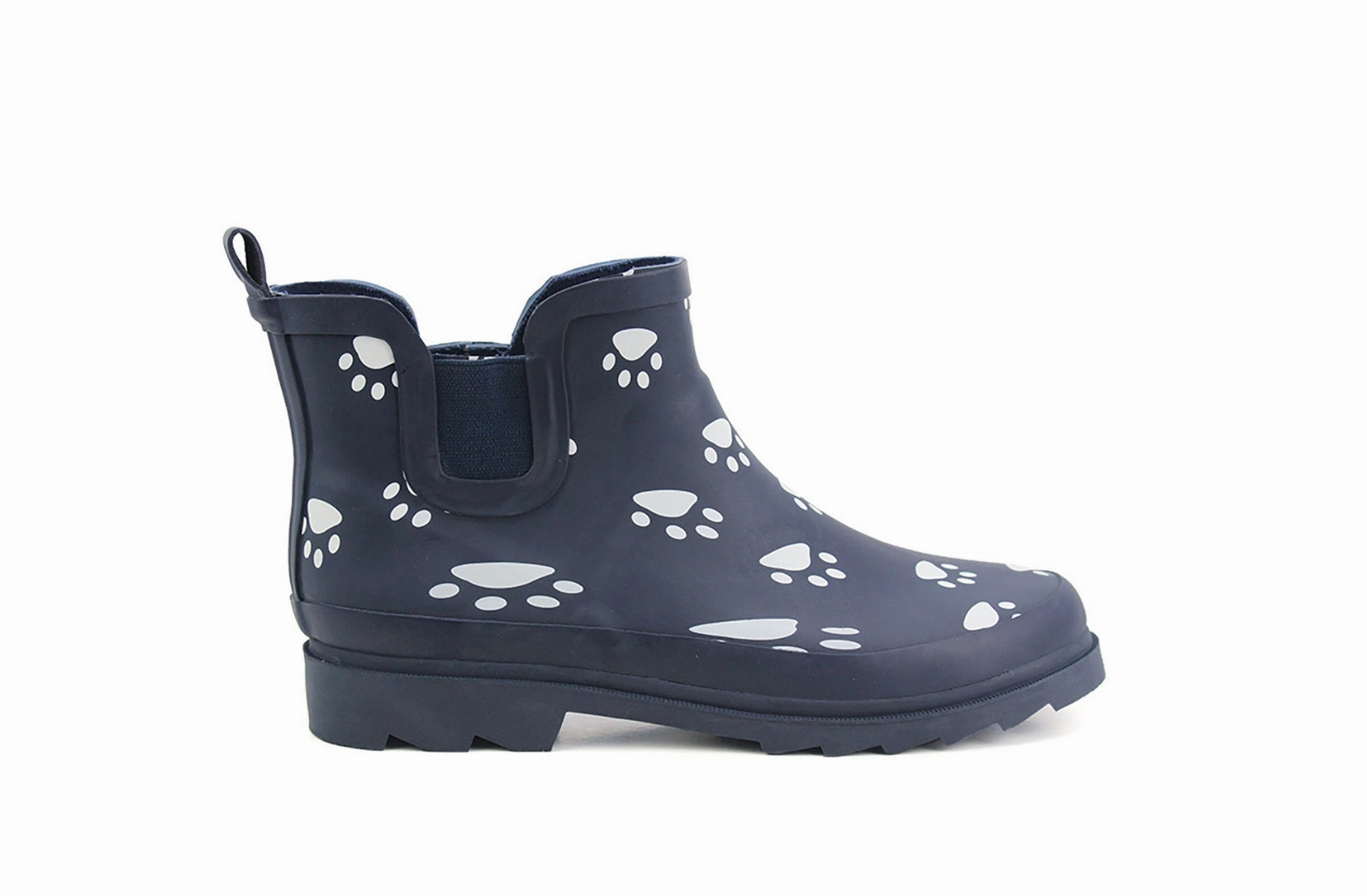 Womens Ladies Navy Animal Paw Print Short Welly Shoes Wellington Wellies Ankle Boots Bludstone Boots