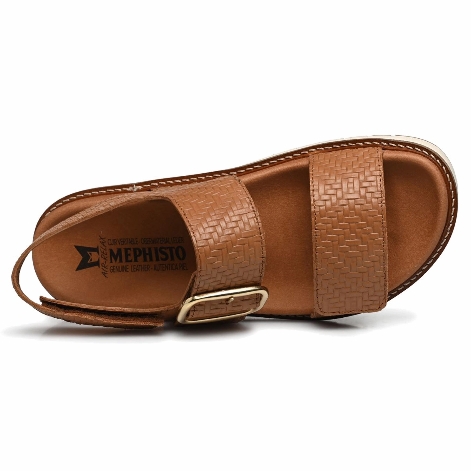 Mephisto Belona Leather Women's Brandy Hook and loop Sandals Low Wedge Espadrilles