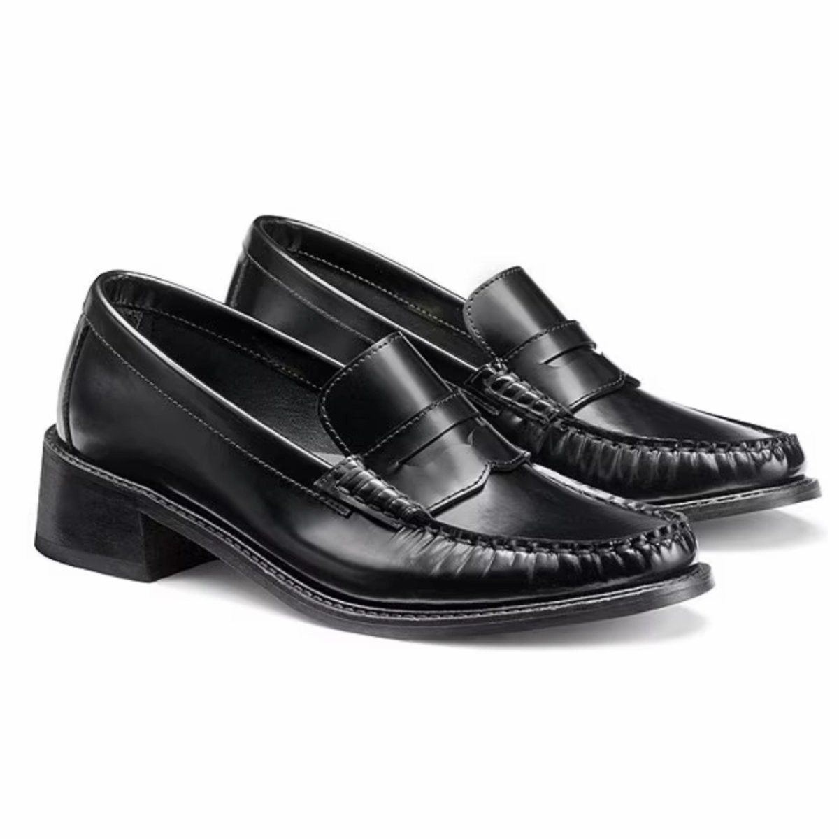 G.H. Bass Women's Whitney Heel Loafer Black Leather Intentionally Blank Loafers