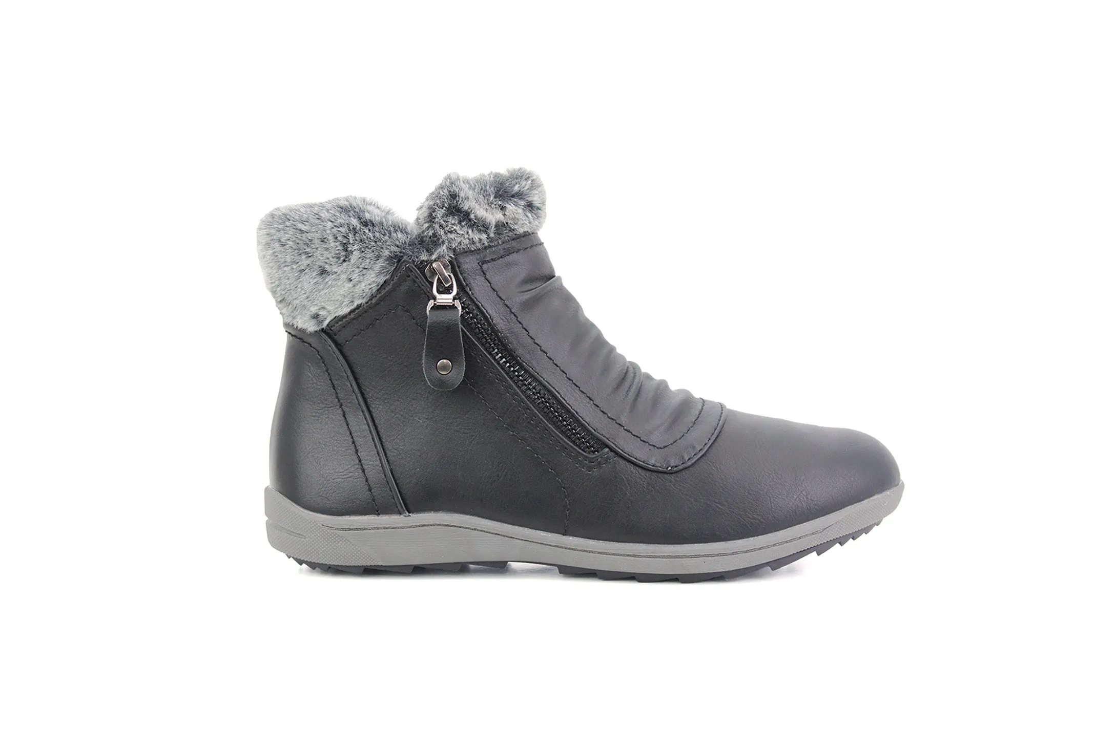 B769000 Womens Faux Leather Fur Lined Ankle Boots in Black Skinny Leg Boots Online