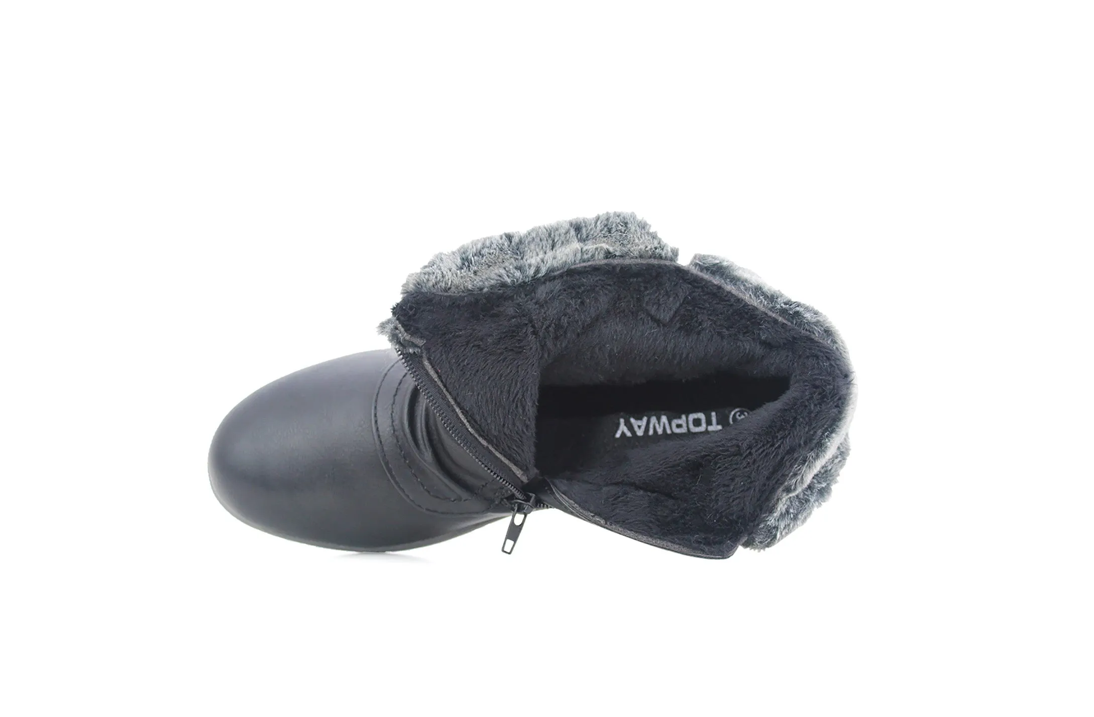 B769000 Womens Faux Leather Fur Lined Ankle Boots in Black Fisher Boots