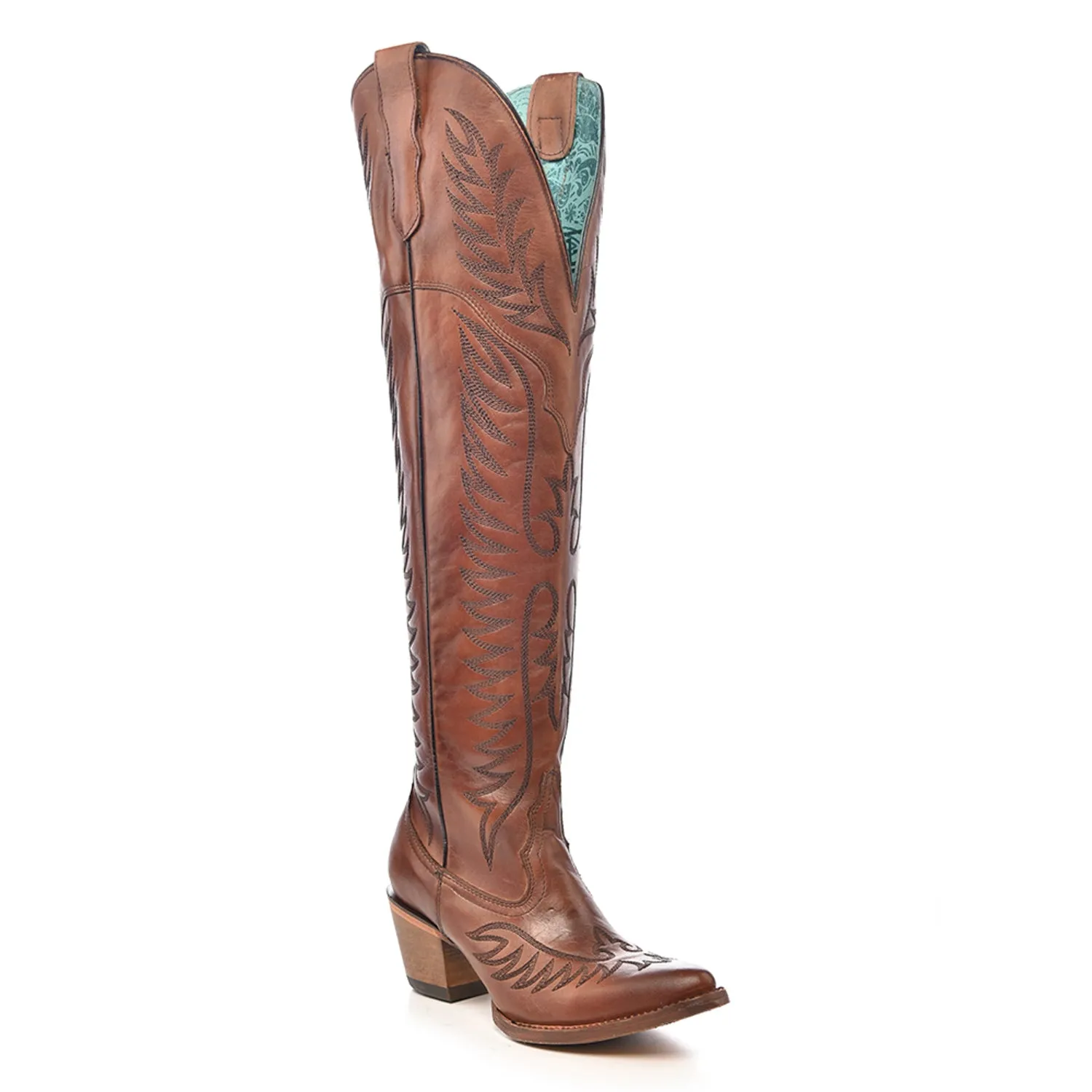 Gumboots Boots Corral Womens Tall Top Embroidery J Toe Cognac Cowhide 21in Cowboy Boots