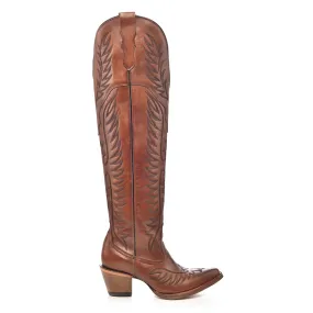 Corral Womens Tall Top Embroidery J Toe Cognac Cowhide 21in Cowboy Boots Puncture Resistant Steel Toe Boots