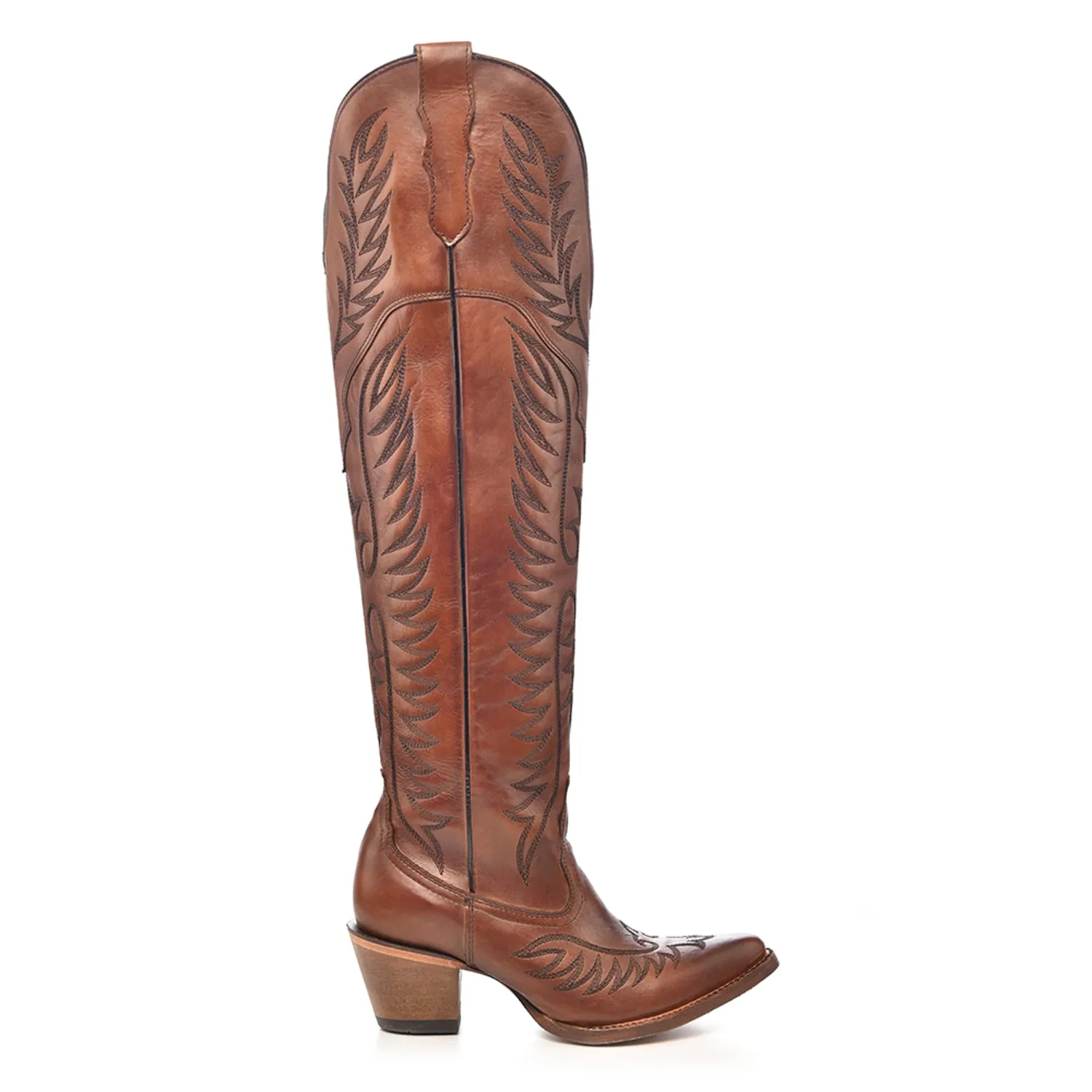 Corral Womens Tall Top Embroidery J Toe Cognac Cowhide 21in Cowboy Boots Slip On Winter Boots