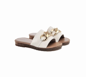 Women Leather Metal Ultra Soft Flat Slides Jianna Moc Toe Espadrilles