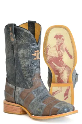 Tin Haul Mens Bricks And Stones Black/Brown Leather Ride Em Cowboy Boots Golden Goose Boots