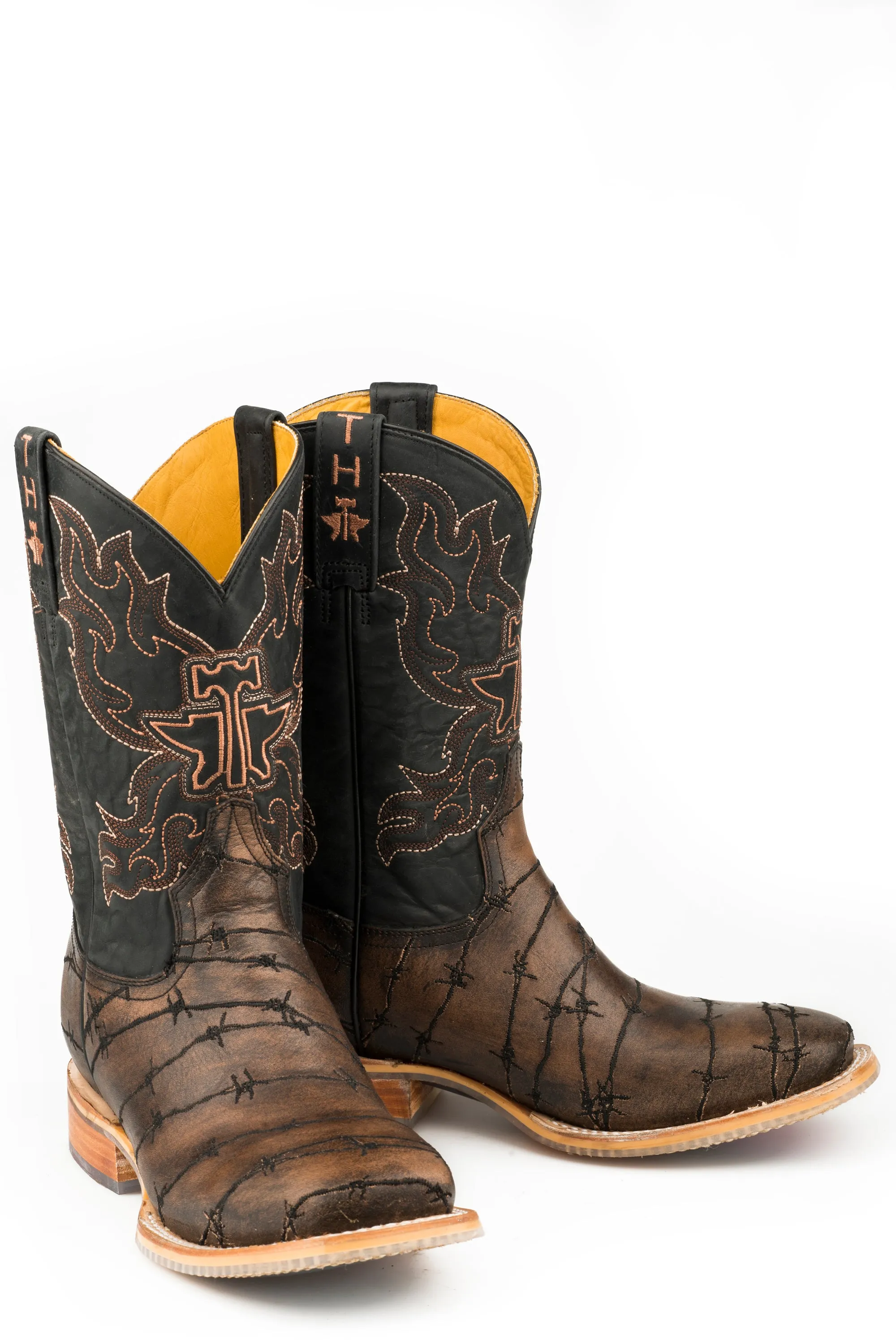 High Western Boots Tin Haul Mens Keep Out Longhorn Dark Brown/Black Leather Cowboy Boots