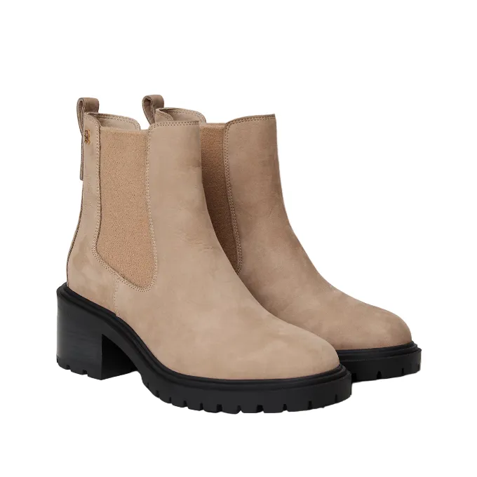 Low Heel Ankle Boots Tommy Hilfiger Womens Boot Nubuck Chelsea Cleated Heel Coastal Taupe