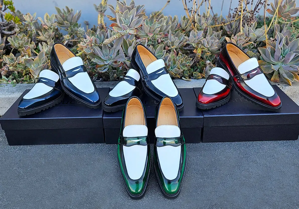 Two Tone Patent Leather Penny Loafer Loafers Work Outfit