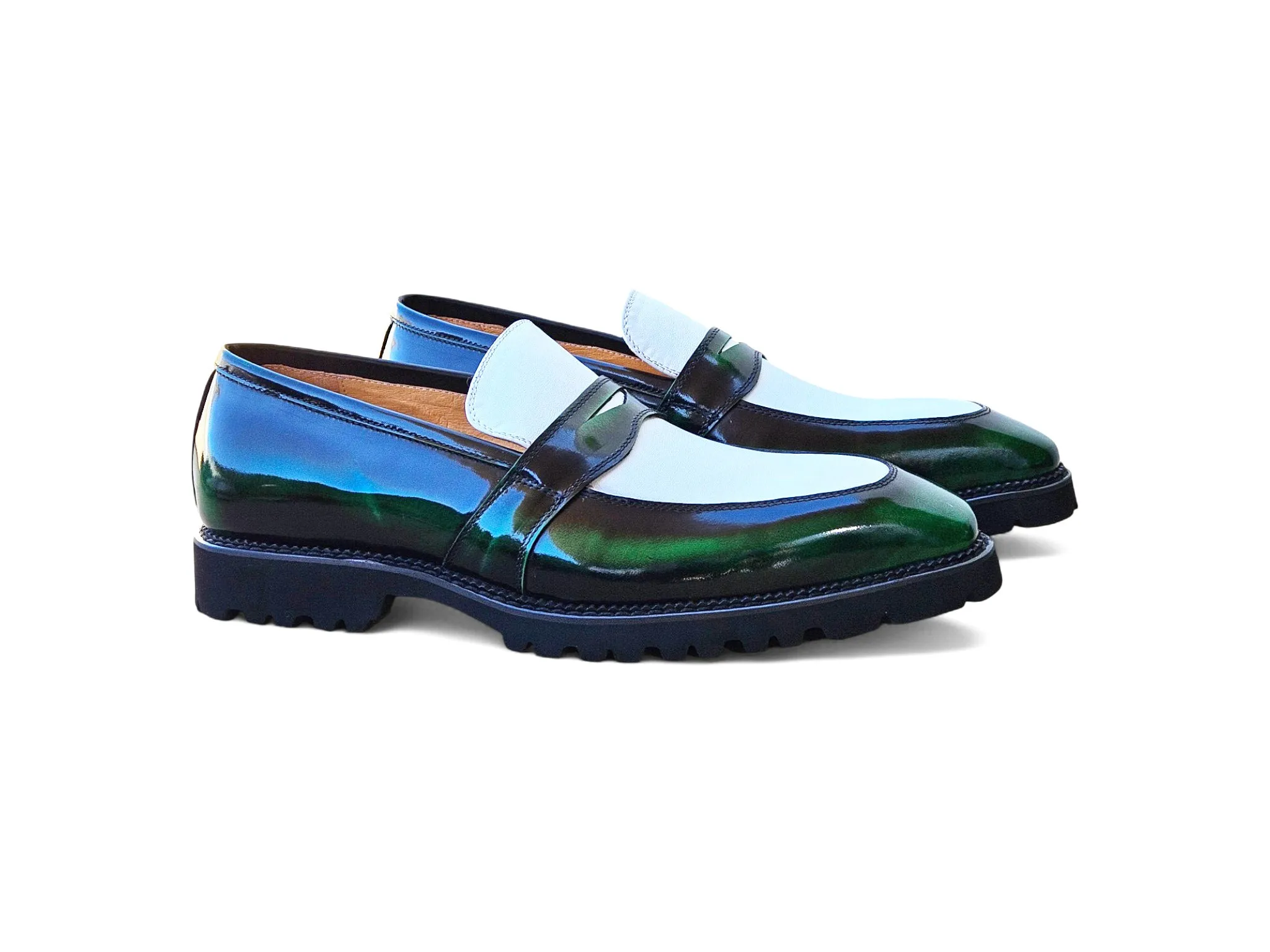 Two Tone Patent Leather Penny Loafer Mena Loafers