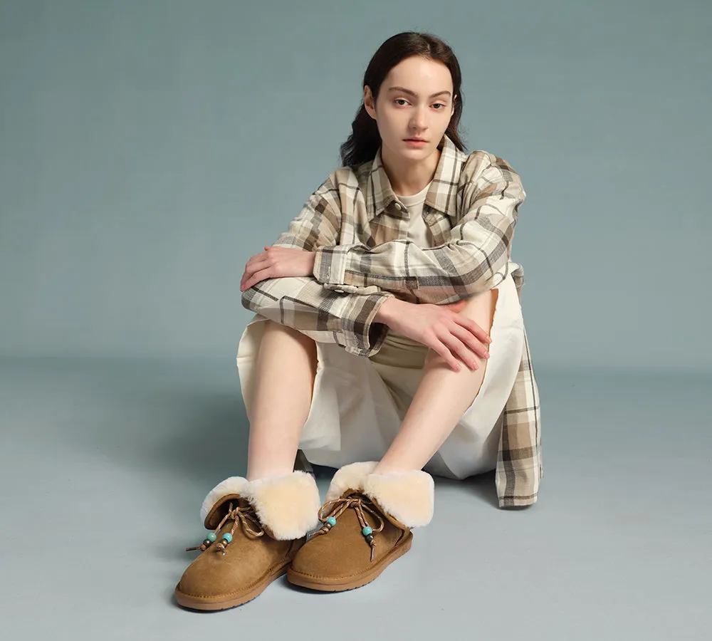 UGG Boots Women Sheepskin Wool Lace Up Fashion Carlos Boots With A Small Heel