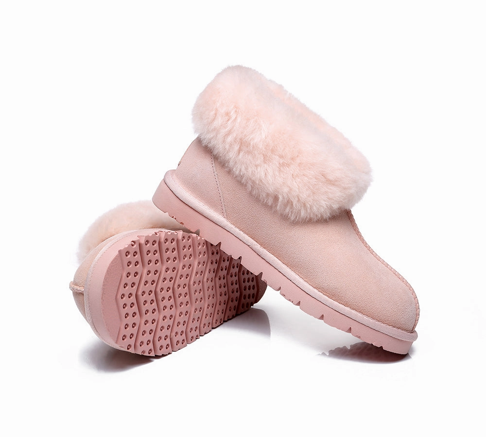 Happy Feet Slippers Review UGG Slippers Sheepskin Wool Collar Ankle Booties Mallow