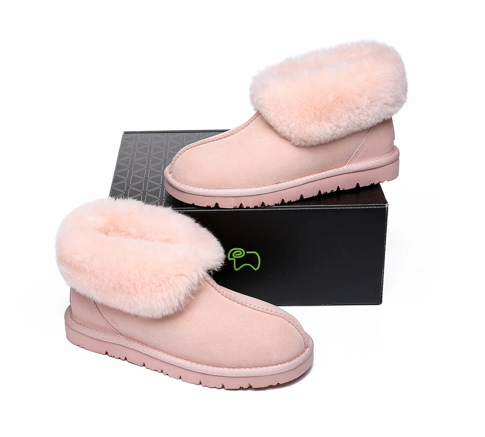 Glass Slippers UGG Slippers Sheepskin Wool Collar Ankle Booties Mallow