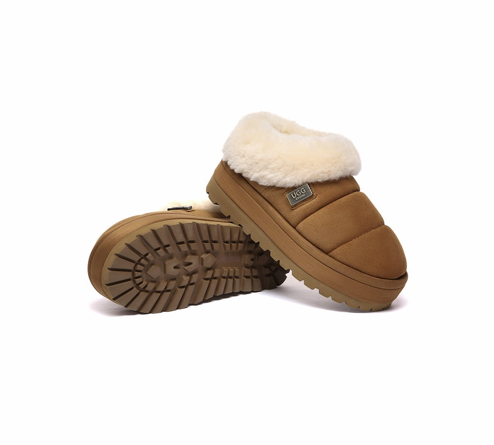 UGG Slippers Women Sheepskin Wool Collar Ankle Platform Ulrika Slippers Cross
