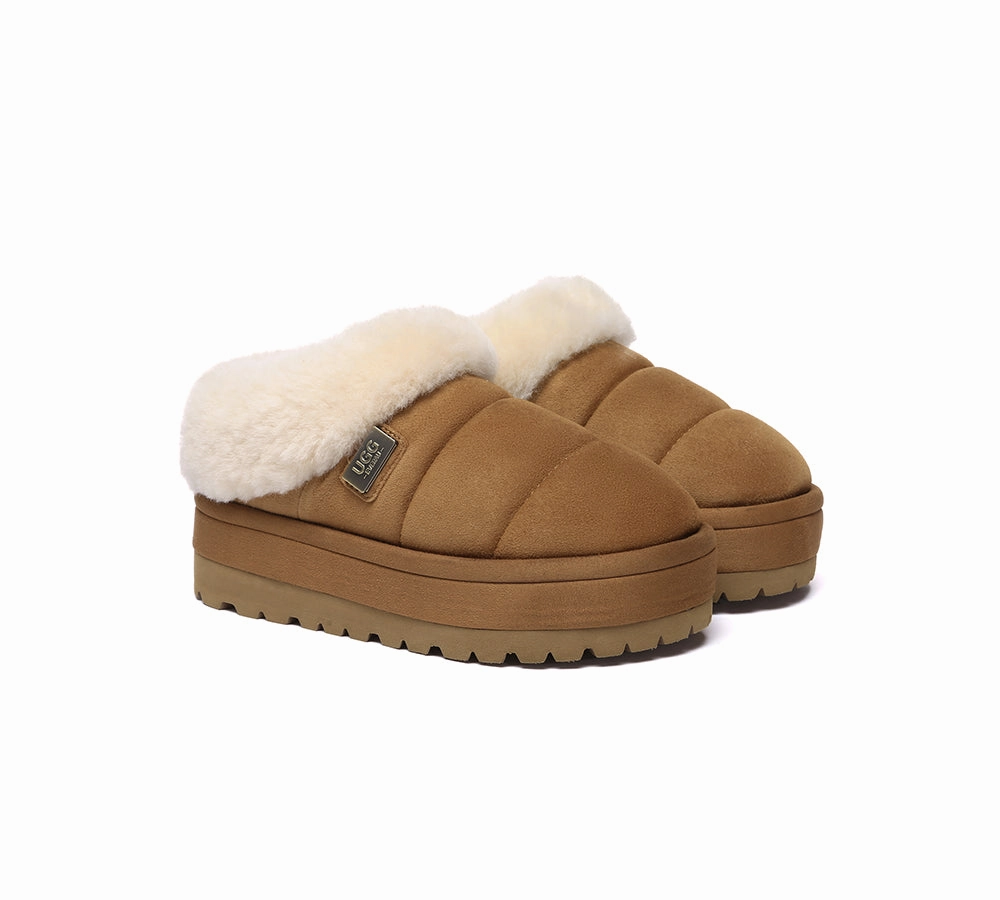 Ugg Shoes Slippers UGG Slippers Women Sheepskin Wool Collar Ankle Platform Ulrika