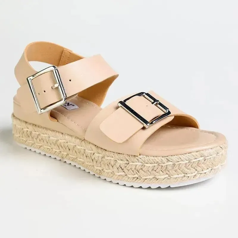 Strappy Wedge Espadrilles Madison Marlowe Espadrille Sandal - Nude