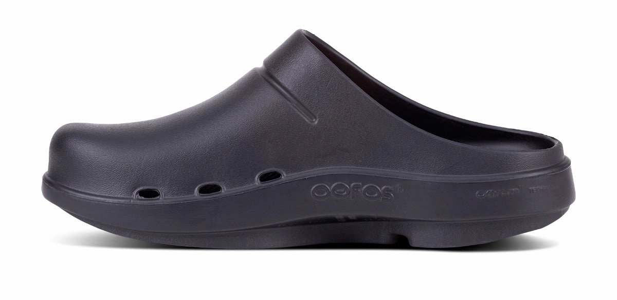 'OOFOS' Unisex OOcloog Clog - Black Bar Lacing Dress Shoes