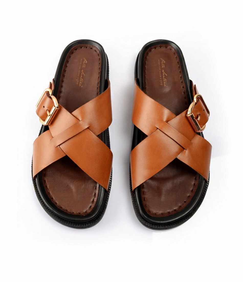 Torino Leather Slippers - Tan Bear Slides