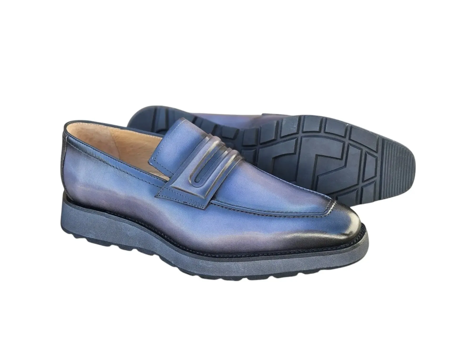 Leather Penny Loafer in Chunky Sole Suit Loafers Wedding