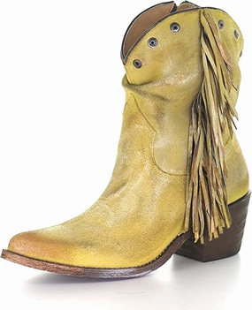 Women's Corral Boots Yellow Stud And Fringe Ankle Boots Q0168 Formal Flat Dress Shoes