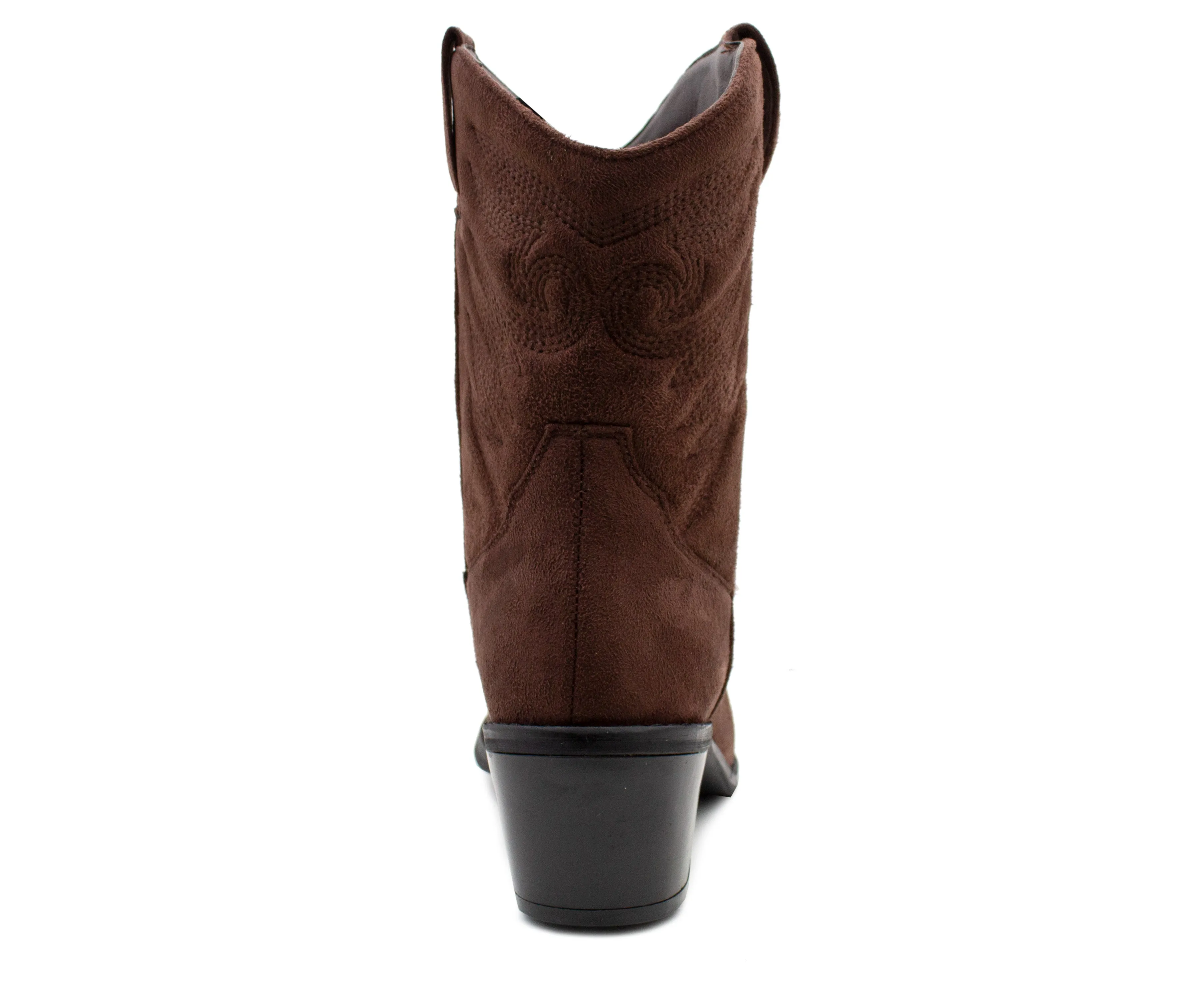 Wader Boots Womens Cowboy Boots Mid Calf Western Brown Faux Suede Leather Embroidered Cowgirl Boot Pull On Block Heel Pointed Toe Boots