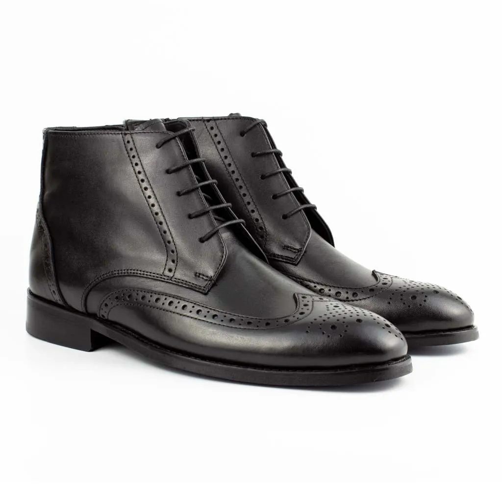 Zanni Black Men's Genuine Leather Wingtip Lace-Up Boots Dalbello Boots