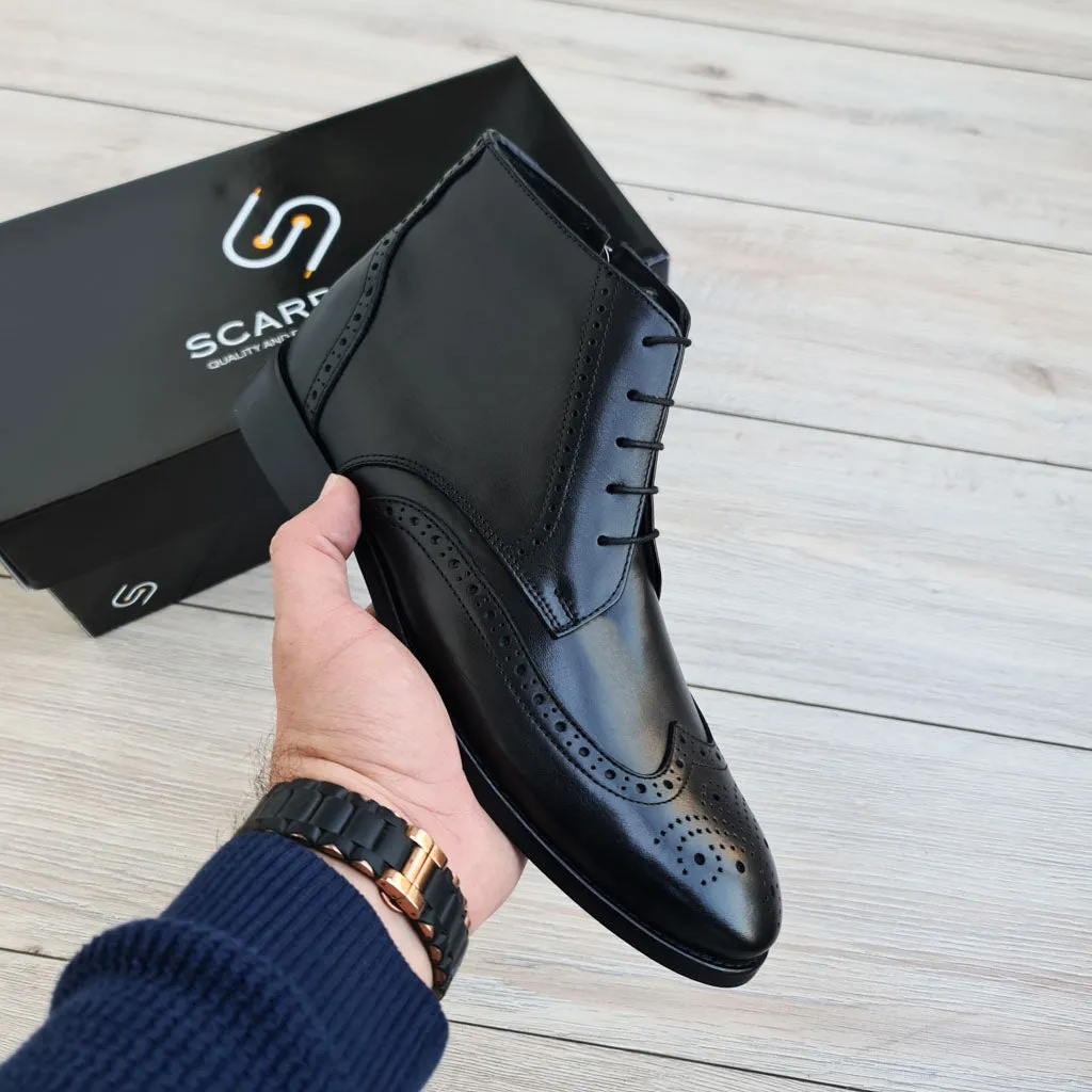 Zadig Boots Zanni Black Men's Genuine Leather Wingtip Lace-Up Boots