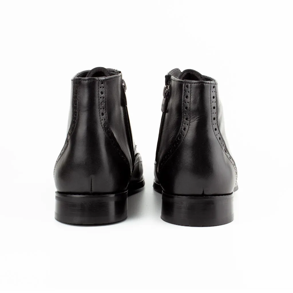 Snow Boots Near Me Zanni Black Men's Genuine Leather Wingtip Lace-Up Boots